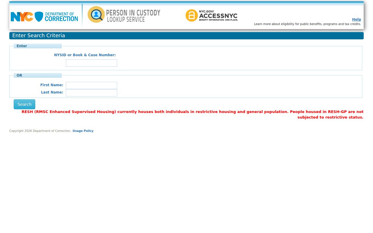 New York County arrest records in the NYC DOC custody lookup