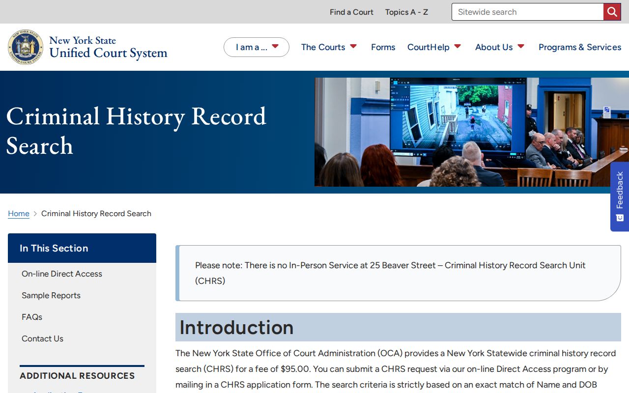 New York County criminal record search through OCA CHRS